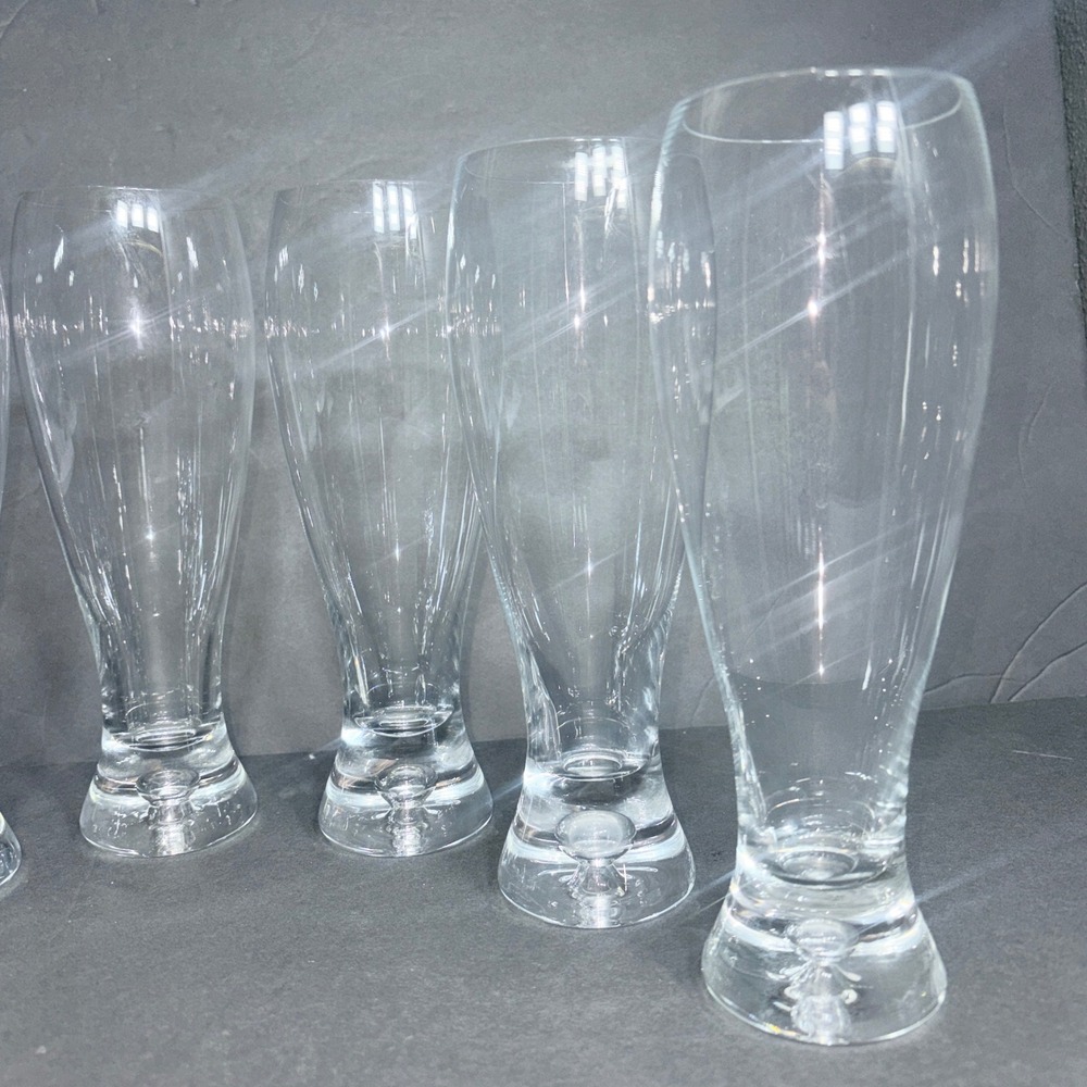 Set of 6 Crate and Barrel Crystal Krosno Bubble Base Pilsner Glasses Poland - Picture 6 of 16